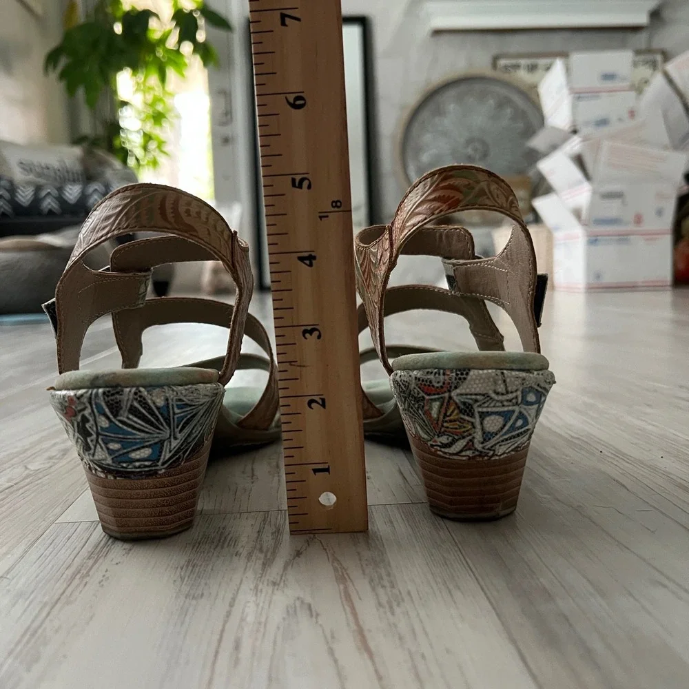 Spring Step L'Artiste Marvel Leather Sandals Multi Color Floral Boho Heel 38